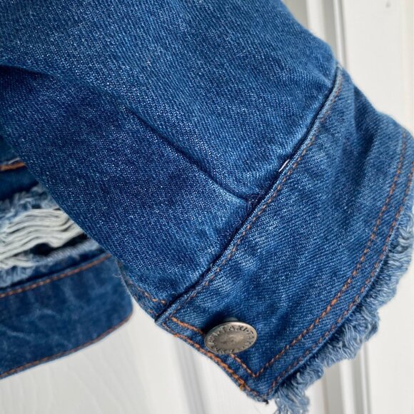 Taxi Womens Distressed Denim Jacket With Ripped Details Long Sleeves & Button Fr - Picture 8 of 15